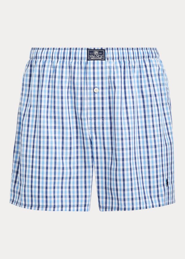 Bielizny Ralph Lauren Plaid Cotton Boxer Męskie Granatowe | XZCF9670