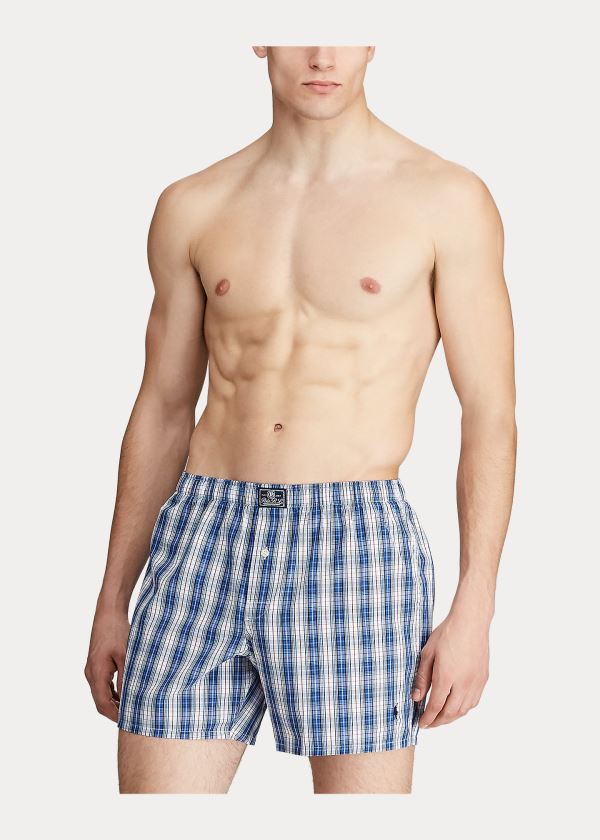 Bielizny Ralph Lauren Plaid Cotton Boxer Męskie Granatowe Kolorowe | TLIP4004