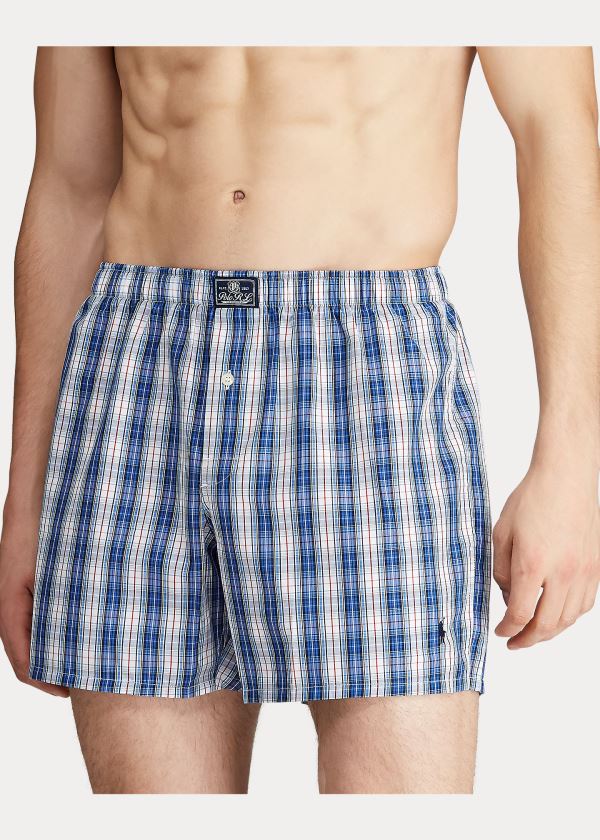 Bielizny Ralph Lauren Plaid Cotton Boxer Męskie Granatowe Kolorowe | TLIP4004