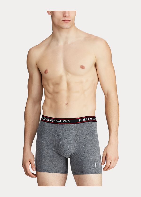 Bielizny Ralph Lauren Stretch Boxer Brief 3-Pack Męskie Jasny Szare | PPMZ3986