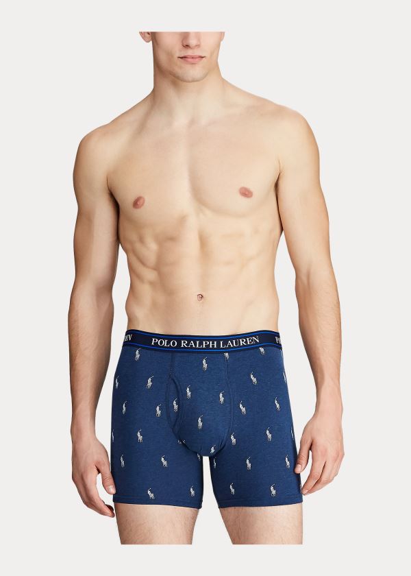 Bielizny Ralph Lauren Stretch Boxer Brief 3-Pack Męskie Królewski Niebieski Niebieskie | ZMWK6083