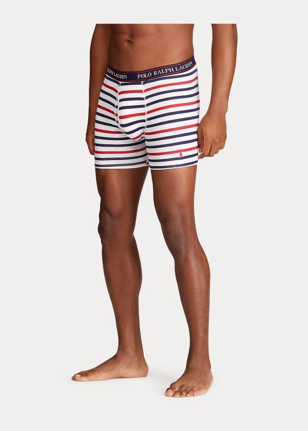 Bielizny Ralph Lauren Stretch Boxer Brief 3-Pack Męskie Granatowe Królewski Niebieski Niebieskie Białe | PPQP5072