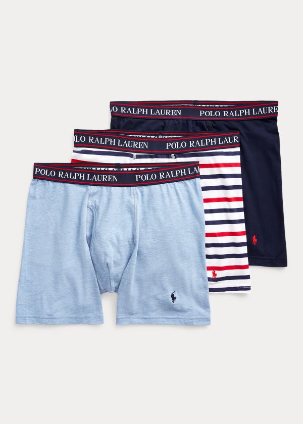 Bielizny Ralph Lauren Stretch Boxer Brief 3-Pack Męskie Granatowe Królewski Niebieski Niebieskie Białe | PPQP5072