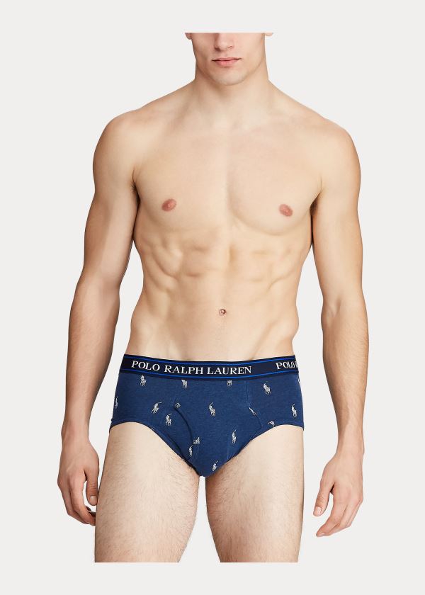 Bielizny Ralph Lauren Stretch Brief 4-Pack Męskie Niebieskie | HFEQ0571