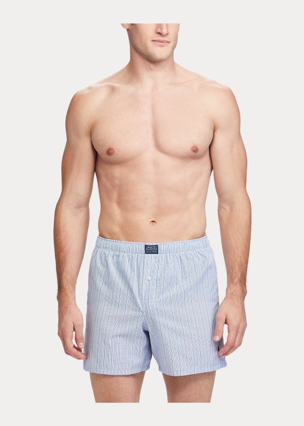 Bielizny Ralph Lauren Striped Woven Boxer Męskie Niebieskie | URSZ8558