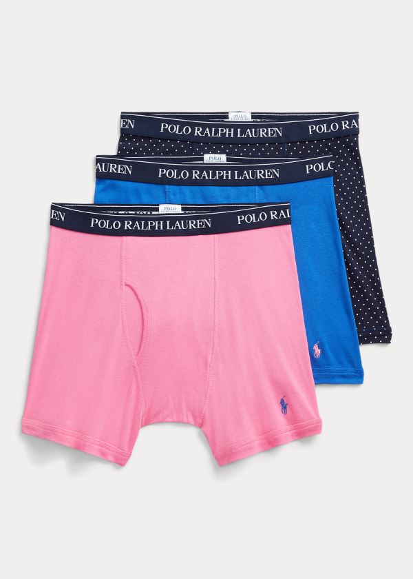 Bielizny Ralph Lauren Wicking Boxer Brief 3-Pack Męskie Granatowe Białe Niebieskie Różowe | CGCJ1230