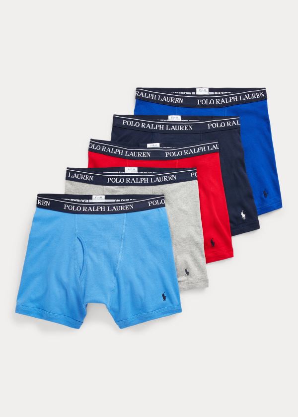 Bielizny Ralph Lauren Wicking Boxer Brief 5-Pack Męskie Czerwone Niebieskie | YVMO6048