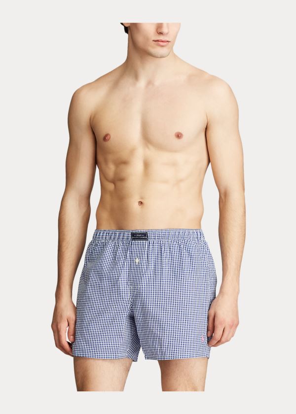 Bielizny Ralph Lauren Woven Cotton Boxer Męskie Niebieskie | XXKA1031