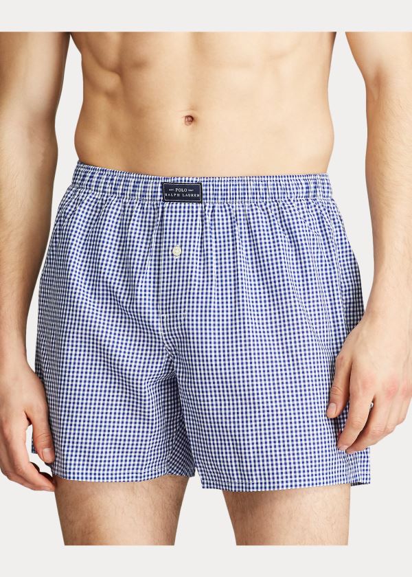 Bielizny Ralph Lauren Woven Cotton Boxer Męskie Niebieskie | XXKA1031