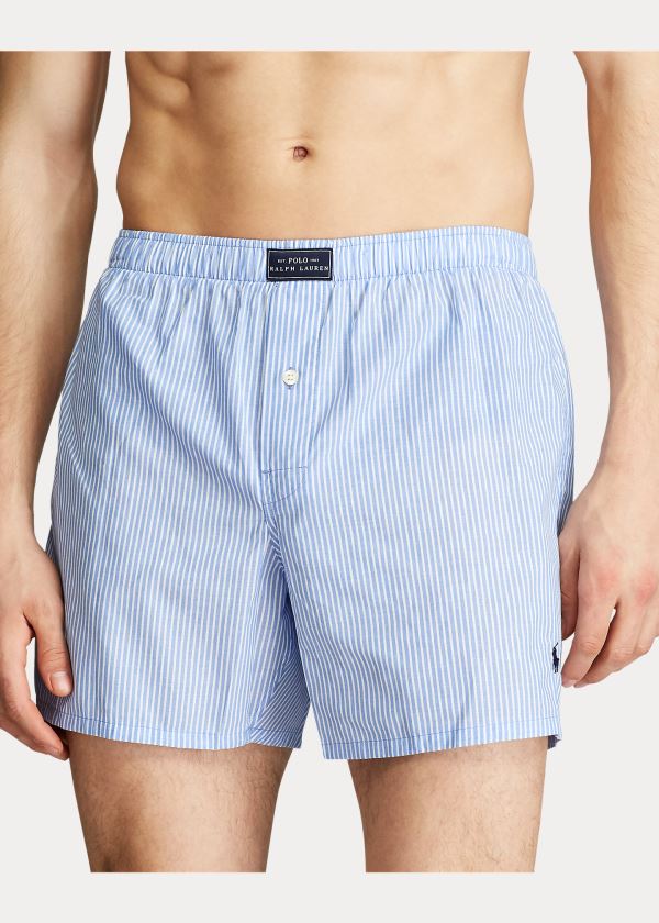 Bielizny Ralph Lauren Woven Cotton Boxer Męskie Granatowe | SASQ4082