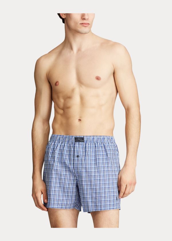 Bielizny Ralph Lauren Woven Cotton Boxer Męskie Niebieskie | UHBK6049