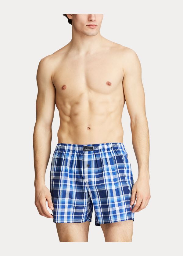 Bielizny Ralph Lauren Woven Cotton Boxer Męskie Niebieskie Kolorowe | LZMY2638