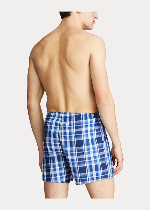 Bielizny Ralph Lauren Woven Cotton Boxer Męskie Niebieskie Kolorowe | LZMY2638