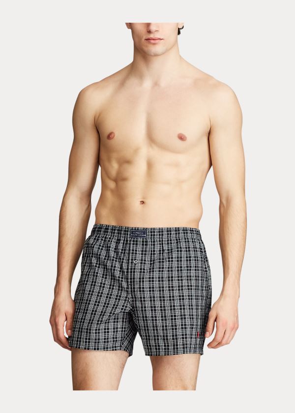 Bielizny Ralph Lauren Woven Cotton Boxer Męskie Ciemny Szare | FYUV5837