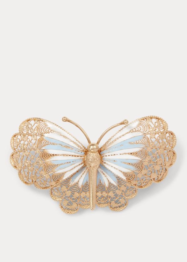 Biżuteria Ralph Lauren Butterfly Brooch Necklace Damskie Niebieskie Złote | ZEEC8414