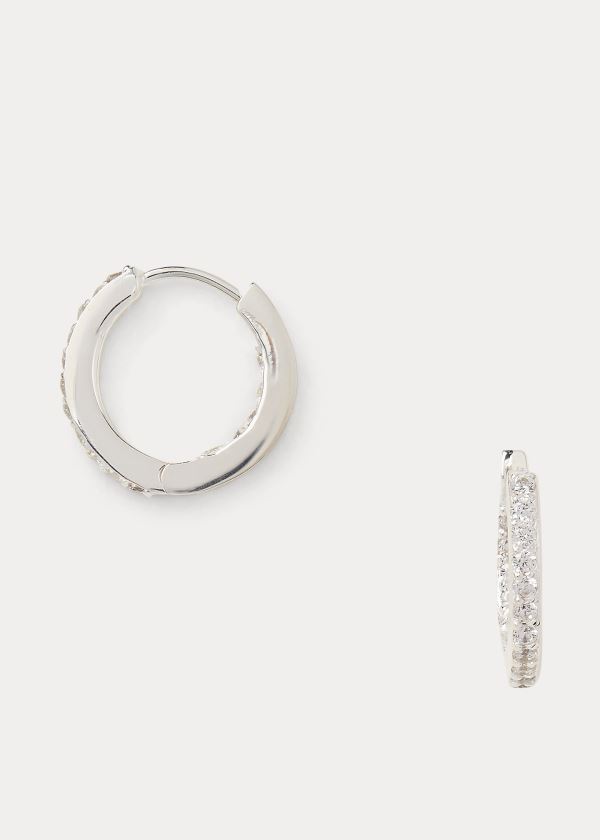 Biżuteria Ralph Lauren Cubic Zirconia Hoop Earrings Damskie Srebrne | TRUG8285