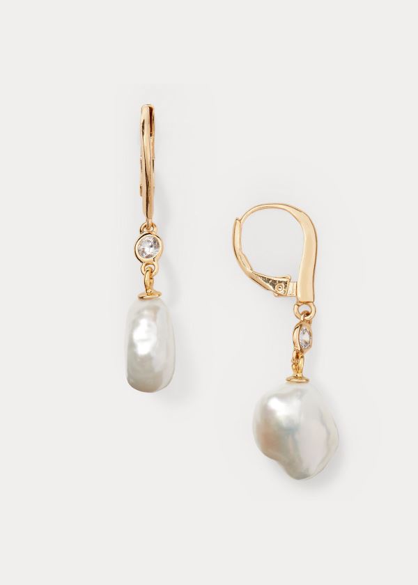 Biżuteria Ralph Lauren Pearl Drop Earrings Damskie Złote | KFDJ3372