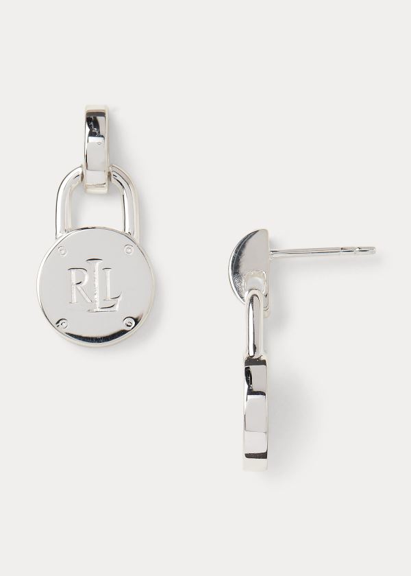 Biżuteria Ralph Lauren Sterling Silver Padlock Studs Damskie Srebrne | RZKF7523