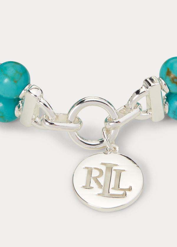 Biżuteria Ralph Lauren Turquoise-Bead Logo Bracelet Damskie Srebrne | PODA3589