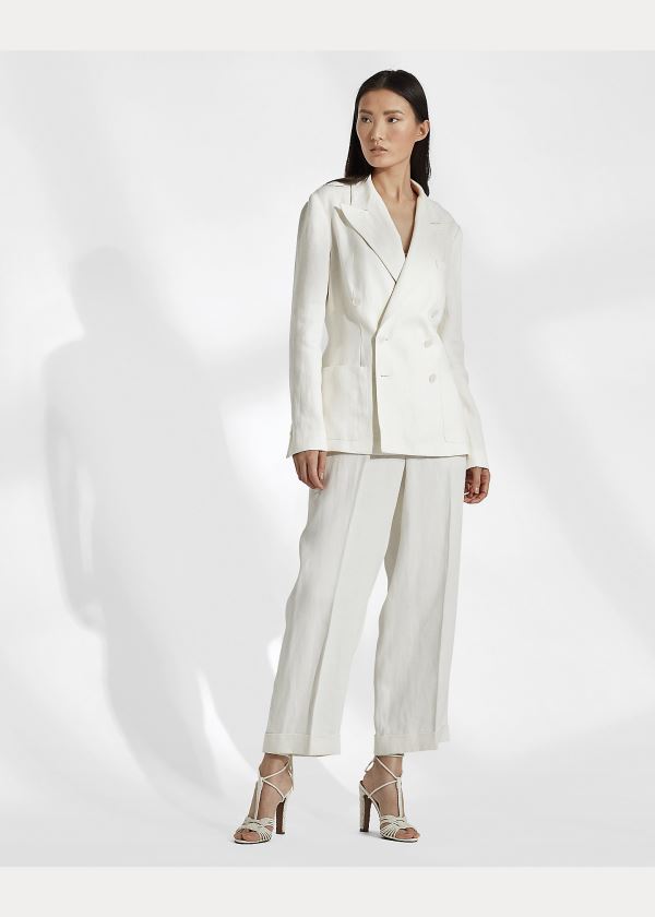 Blezery Ralph Lauren Alexi Linen Jacket Damskie Białe | EMXQ8825