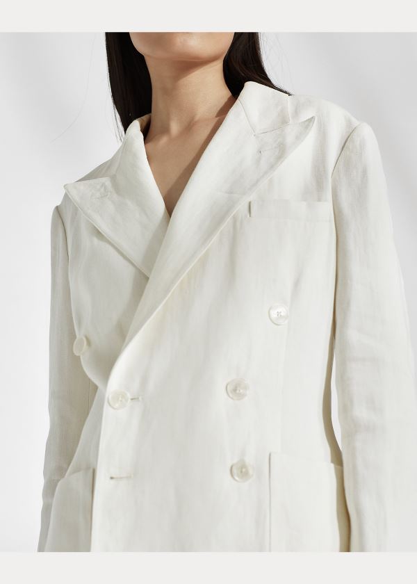 Blezery Ralph Lauren Alexi Linen Jacket Damskie Białe | EMXQ8825