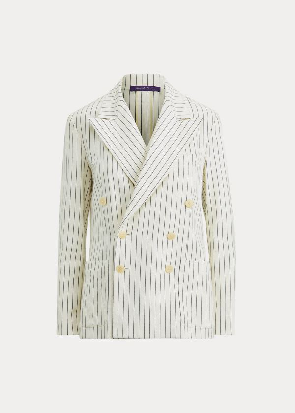 Blezery Ralph Lauren Alexi Striped Jacket Damskie Kremowe Ciemny Granatowe | WLKD1250