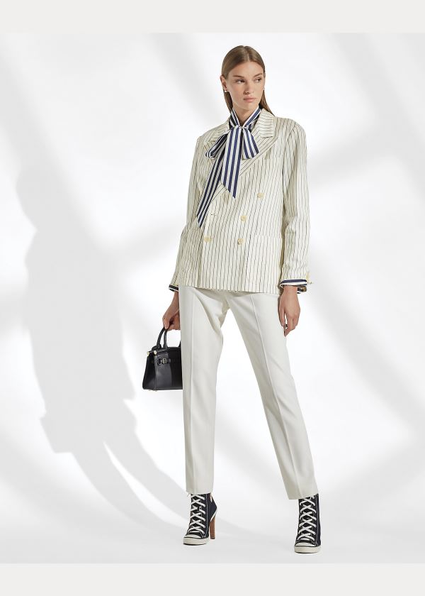 Blezery Ralph Lauren Alexi Striped Jacket Damskie Kremowe Ciemny Granatowe | WLKD1250