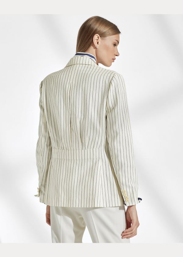 Blezery Ralph Lauren Alexi Striped Jacket Damskie Kremowe Ciemny Granatowe | WLKD1250