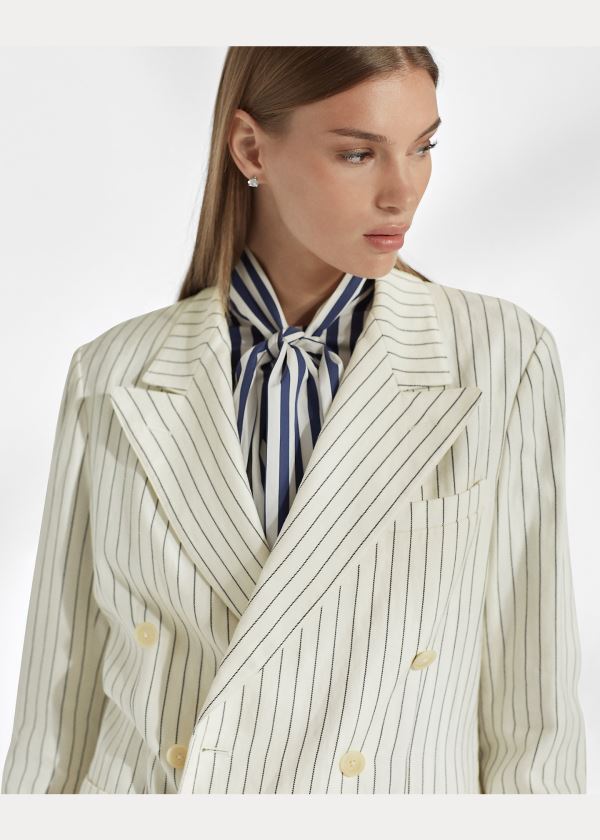 Blezery Ralph Lauren Alexi Striped Jacket Damskie Kremowe Ciemny Granatowe | WLKD1250