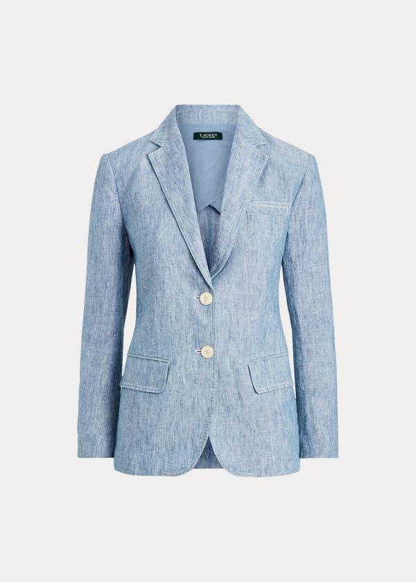 Blezery Ralph Lauren Chambray-Linen Blazer Damskie Niebieskie | DTOZ0266