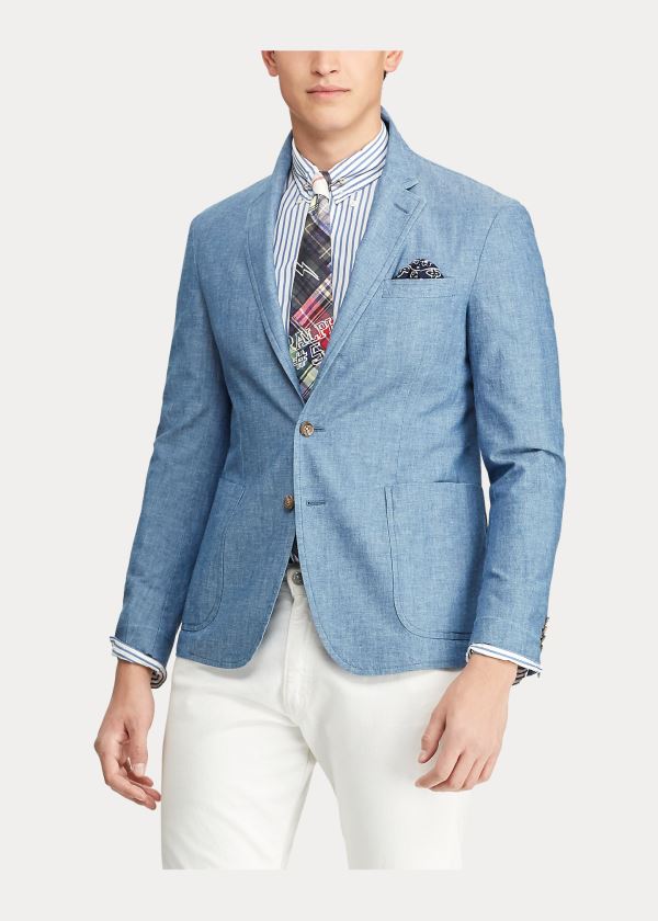 Blezery Ralph Lauren Cotton Chambray Suit Jacket Męskie Głęboka Niebieskie | NZGL2221