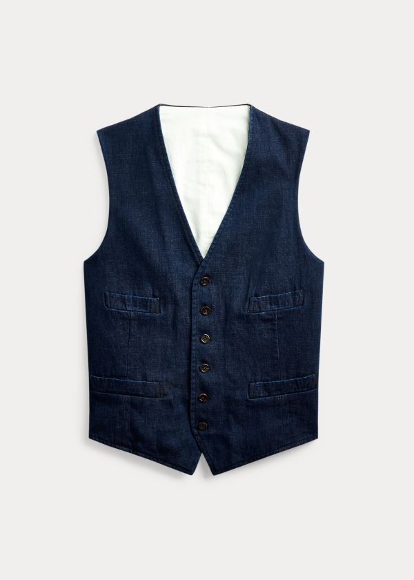 Blezery Ralph Lauren Cotton Denim Vest Męskie Indygo | QRAZ9036