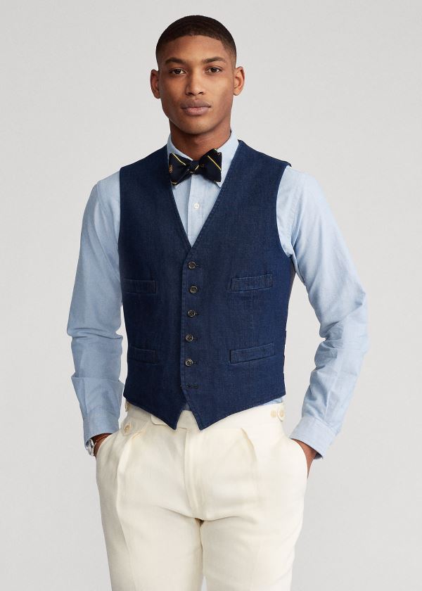 Blezery Ralph Lauren Cotton Denim Vest Męskie Indygo | QRAZ9036