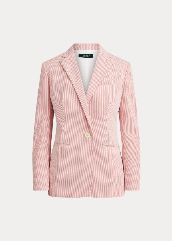 Blezery Ralph Lauren Cotton Seersucker Jacket Damskie Czerwone Białe | PLHX3908