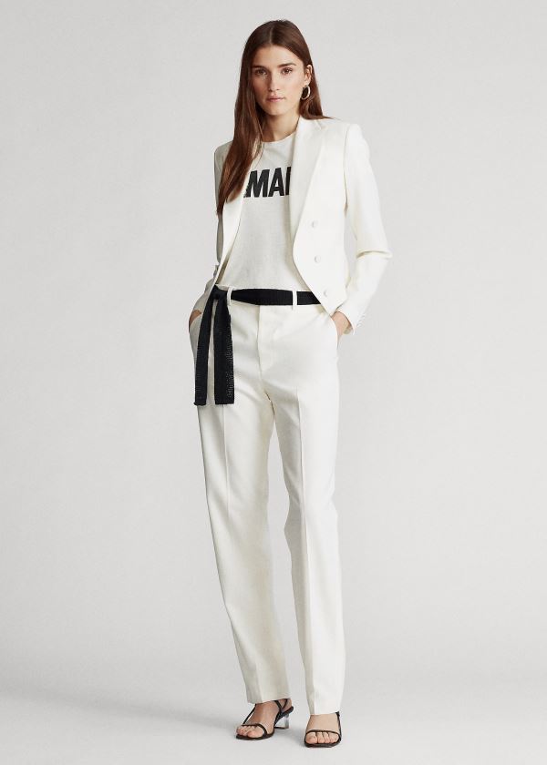 Blezery Ralph Lauren Cropped Satin Blazer Damskie Kremowe | TCCU8317