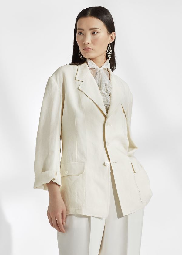 Blezery Ralph Lauren Demi Linen Jacket Damskie Głęboka Kremowe | XZOP8542