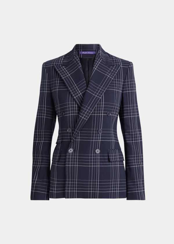 Blezery Ralph Lauren Elias Plaid Wool Jacket Damskie Granatowe Kremowe | HUPX8920