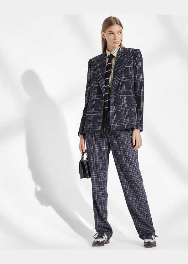 Blezery Ralph Lauren Elias Plaid Wool Jacket Damskie Granatowe Kremowe | HUPX8920