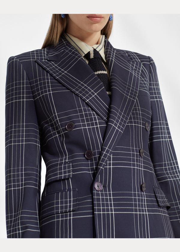 Blezery Ralph Lauren Elias Plaid Wool Jacket Damskie Granatowe Kremowe | HUPX8920