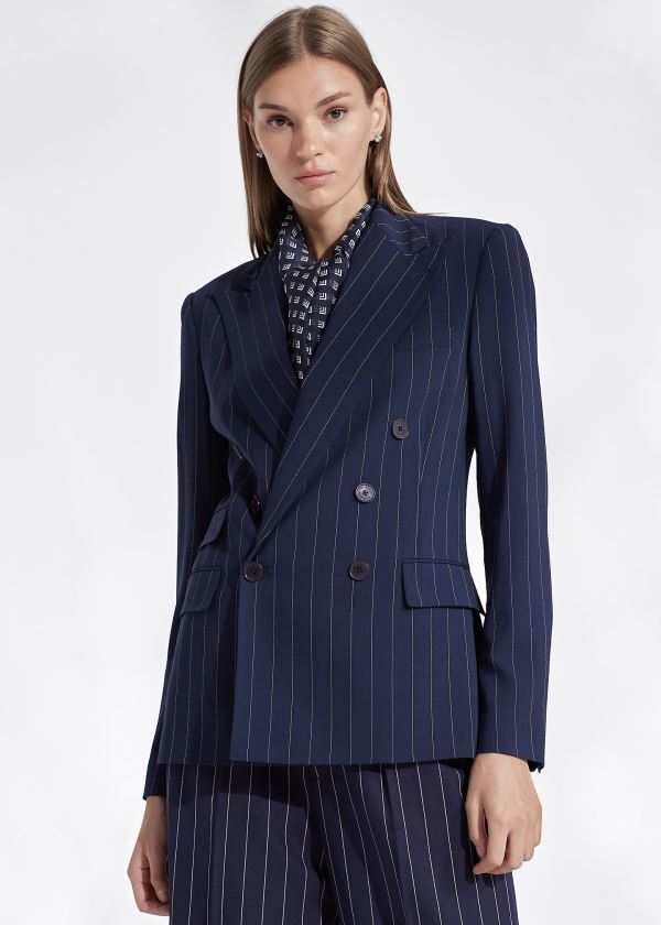 Blezery Ralph Lauren Elias Striped Jacket Damskie Granatowe Kremowe | UAOR5626