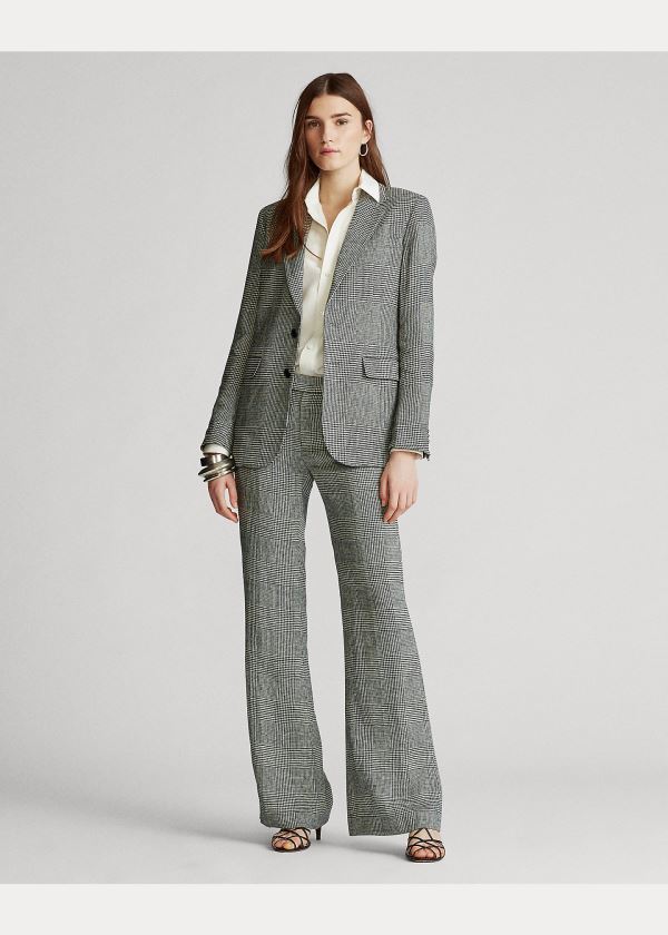 Blezery Ralph Lauren Glen Plaid Linen Blazer Damskie Kremowe Szare Kolorowe | VCCN1398