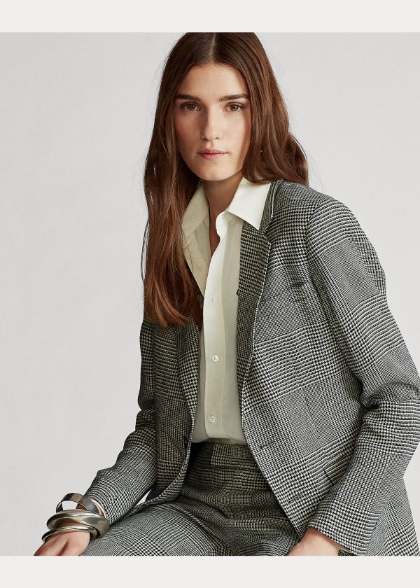 Blezery Ralph Lauren Glen Plaid Linen Blazer Damskie Kremowe Szare Kolorowe | VCCN1398