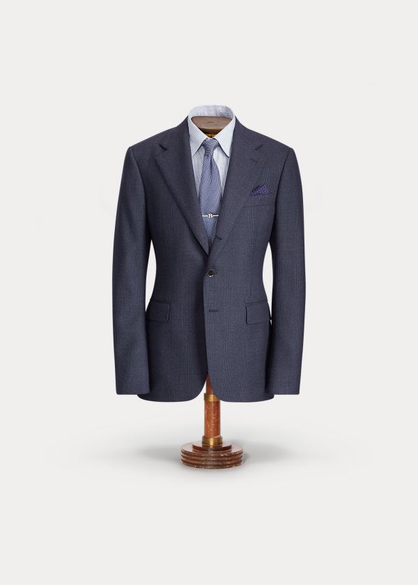 Blezery Ralph Lauren Glen Plaid Wool Suit Jacket Męskie Niebieskie Kolorowe Zielone | WWRF4512