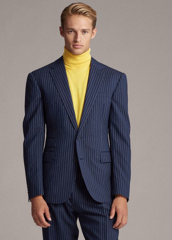 Blezery Ralph Lauren Gregory Pinstripe Suit Jacket Męskie Granatowe Kremowe | XBFL1325