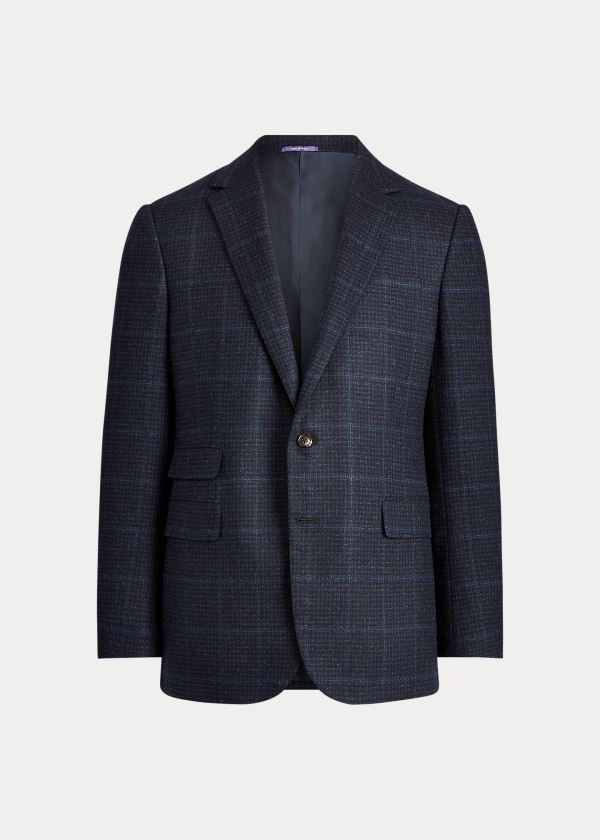 Blezery Ralph Lauren Gregory Plaid Wool Suit Jacket Męskie Granatowe Niebieskie | VGZS8336