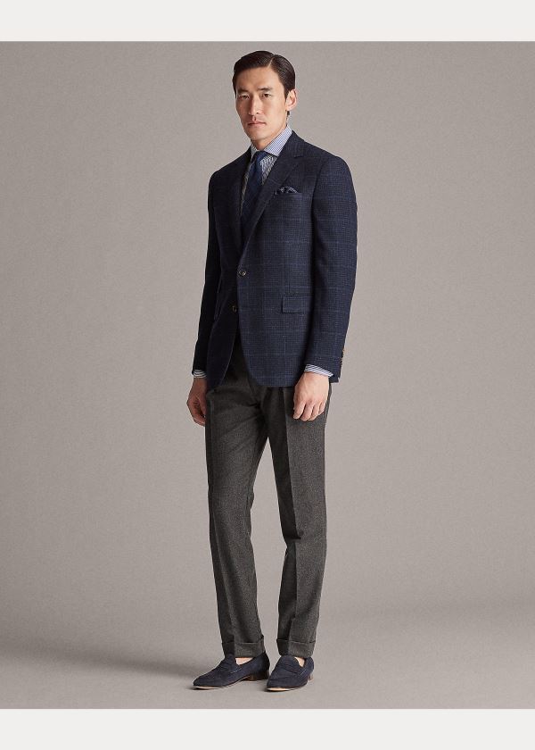 Blezery Ralph Lauren Gregory Plaid Wool Suit Jacket Męskie Granatowe Niebieskie | VGZS8336