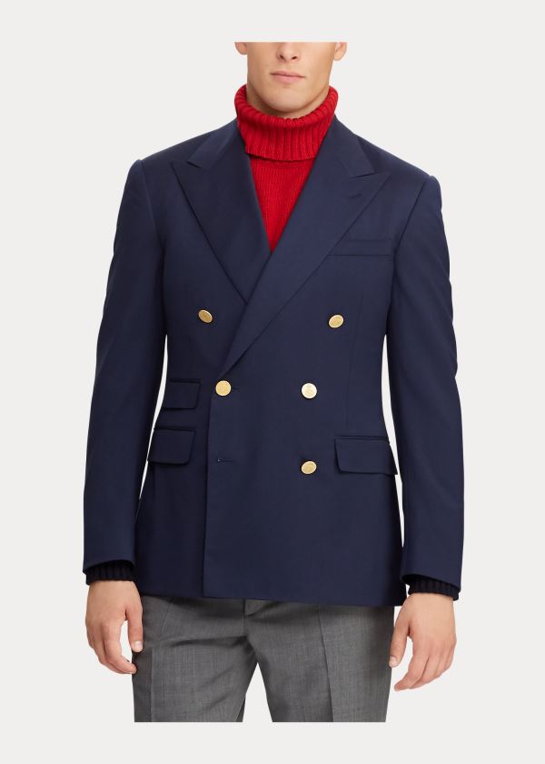 Blezery Ralph Lauren Gregory Wool Peak-Lapel Blazer Męskie Granatowe | ORPX3984