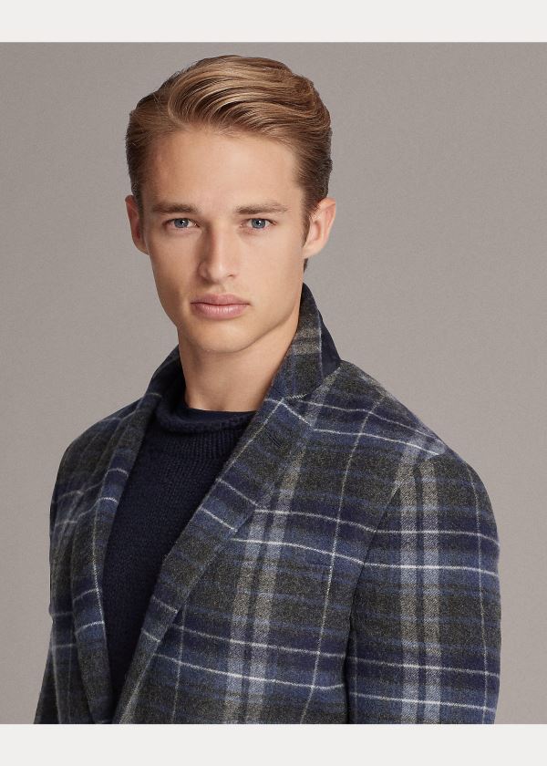 Blezery Ralph Lauren Hadley Cashmere Sport Coat Męskie Jasny Szare Granatowe Niebieskie Białe | EAUG9865