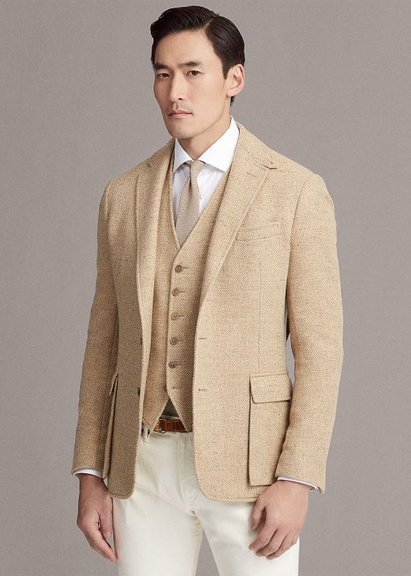 Blezery Ralph Lauren Hadley Herringbone Sport Coat Męskie Głęboka Brązowe | JIDO3483