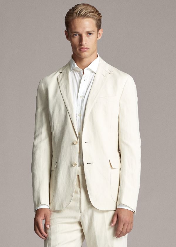 Blezery Ralph Lauren Hadley Twill Suit Jacket Męskie Kremowe | YLAE5138